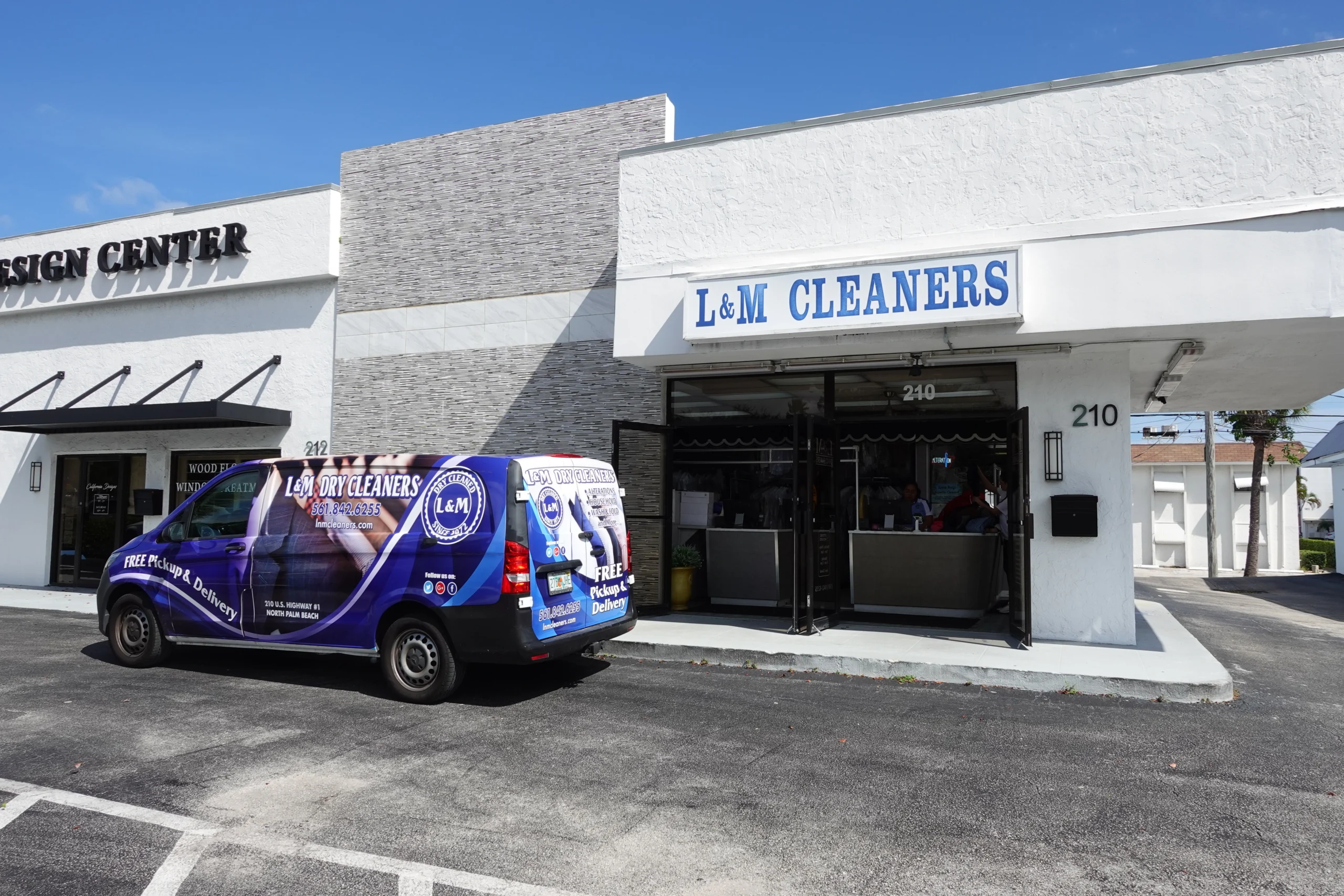L & M Dry Cleaners storefront in North Palm Beach FL