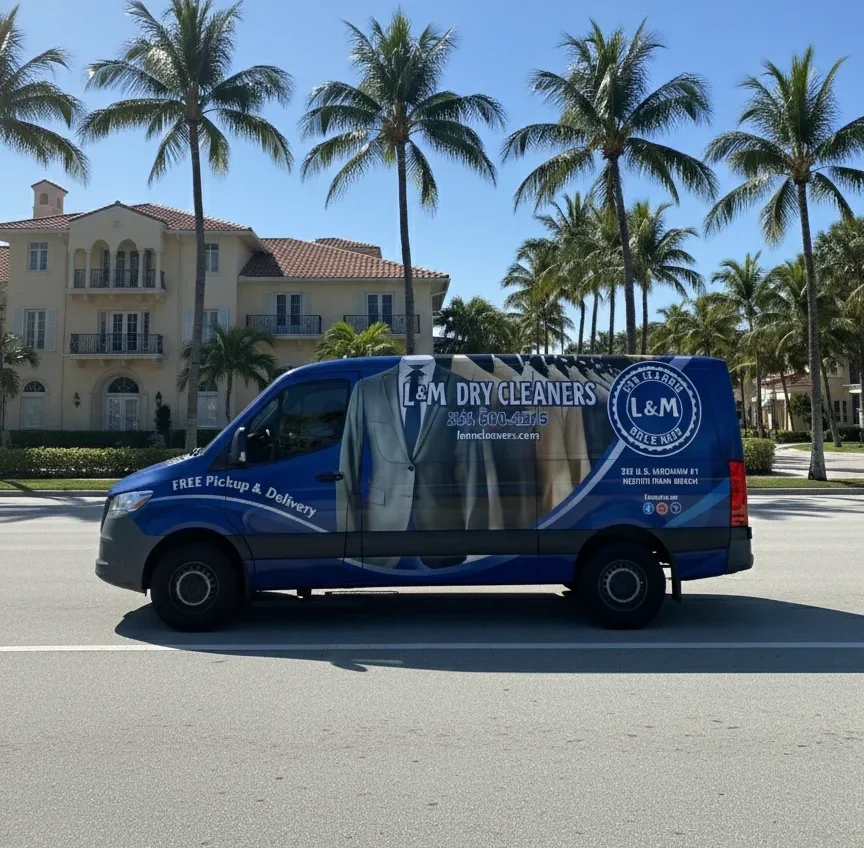 L & M Dry Cleaners free pickup and delivery van for wedding gowns in Palm Beach